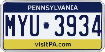 PA license plate MYU3934
