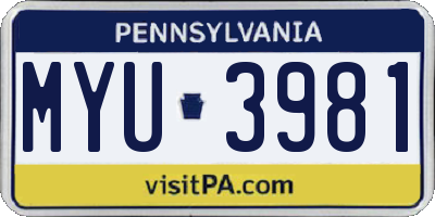 PA license plate MYU3981
