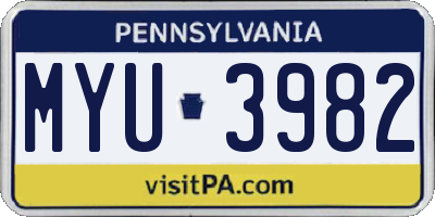 PA license plate MYU3982