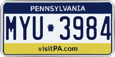 PA license plate MYU3984