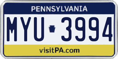 PA license plate MYU3994