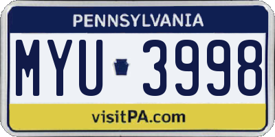 PA license plate MYU3998
