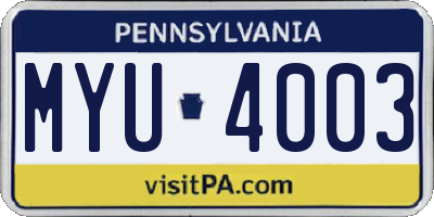 PA license plate MYU4003