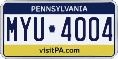 PA license plate MYU4004
