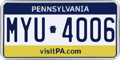 PA license plate MYU4006