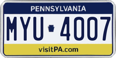 PA license plate MYU4007
