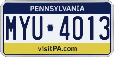 PA license plate MYU4013