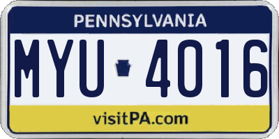 PA license plate MYU4016