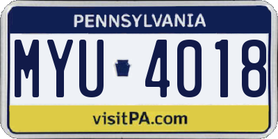 PA license plate MYU4018