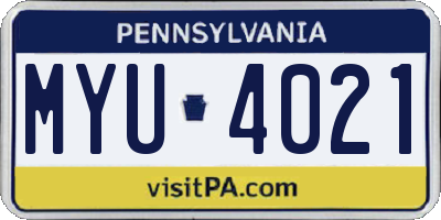 PA license plate MYU4021