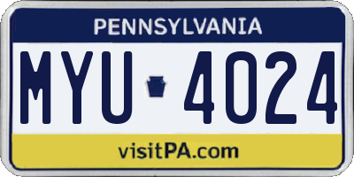 PA license plate MYU4024