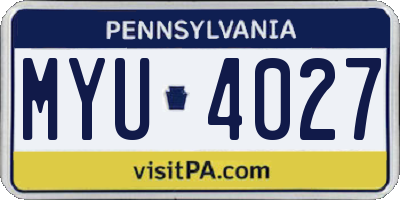 PA license plate MYU4027