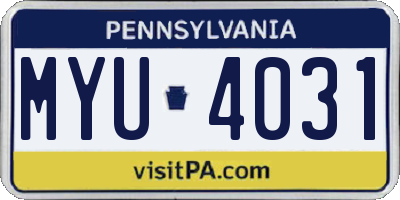 PA license plate MYU4031
