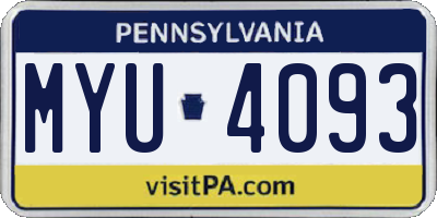 PA license plate MYU4093