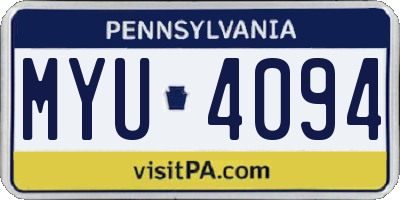 PA license plate MYU4094