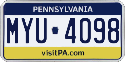 PA license plate MYU4098