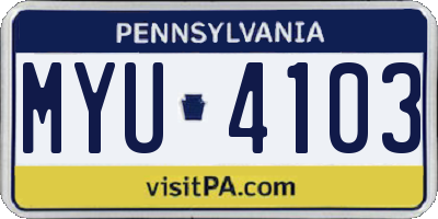 PA license plate MYU4103