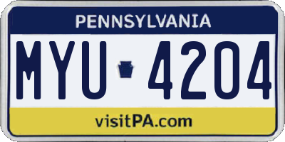 PA license plate MYU4204