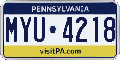 PA license plate MYU4218