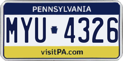 PA license plate MYU4326