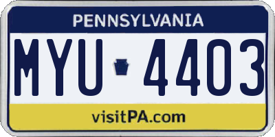 PA license plate MYU4403