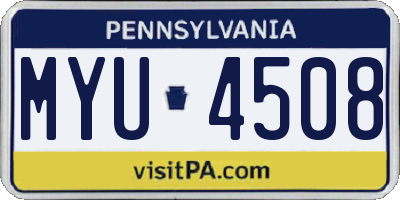 PA license plate MYU4508