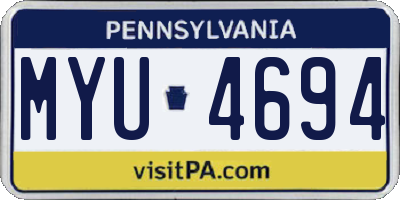 PA license plate MYU4694