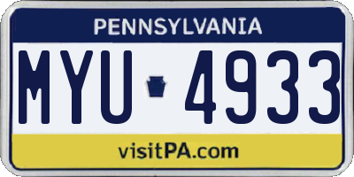 PA license plate MYU4933