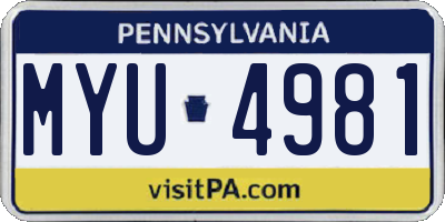 PA license plate MYU4981