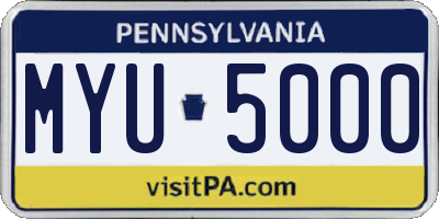 PA license plate MYU5000