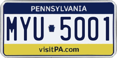 PA license plate MYU5001