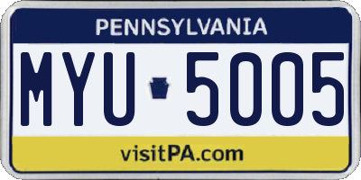 PA license plate MYU5005