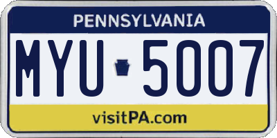 PA license plate MYU5007