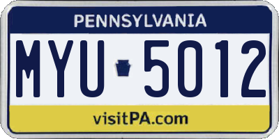 PA license plate MYU5012