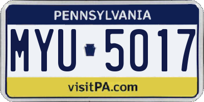 PA license plate MYU5017