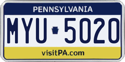 PA license plate MYU5020
