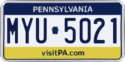 PA license plate MYU5021