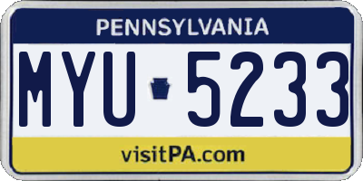 PA license plate MYU5233