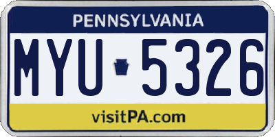 PA license plate MYU5326