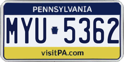 PA license plate MYU5362