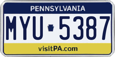 PA license plate MYU5387
