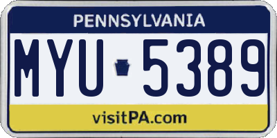 PA license plate MYU5389