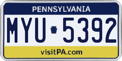 PA license plate MYU5392