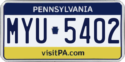 PA license plate MYU5402