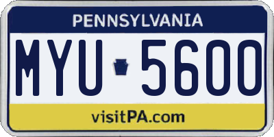 PA license plate MYU5600