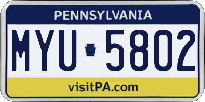 PA license plate MYU5802