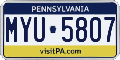 PA license plate MYU5807