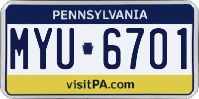 PA license plate MYU6701