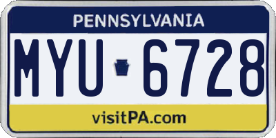 PA license plate MYU6728