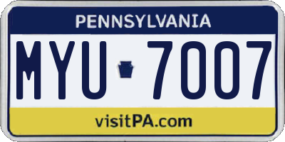 PA license plate MYU7007